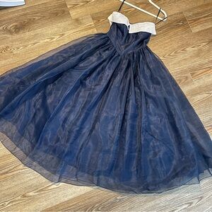 Vintage 50s XS 4 Elegant Navy Blue Dress Tea Length